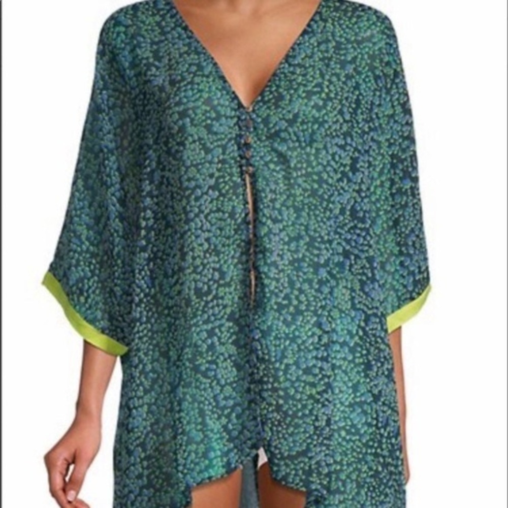 NWOT intimately free people swim kimono cover up blue lime green buttons medium